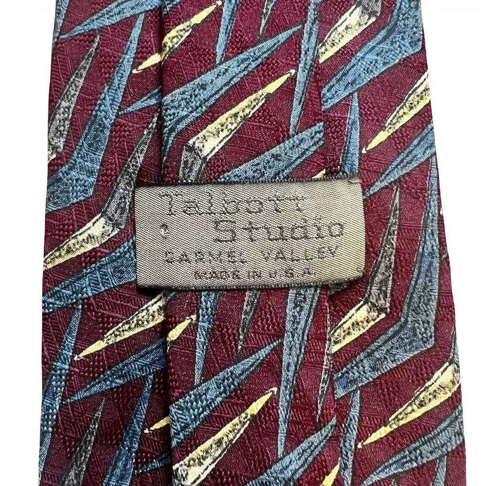 Vintage Robert Talbott Studio Red Blue Geometric 100% Silk Tie 2 Neckties 80s